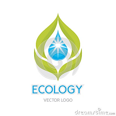 Ecology Concept Illustration - Abstract Vector Logo Sign Template. Leaves and drop illustration. Vector Illustration