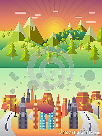 Ecology Concept Vector. city landscape. Environmental pollution Vector Illustration