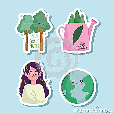 ecology conscience stickers Vector Illustration