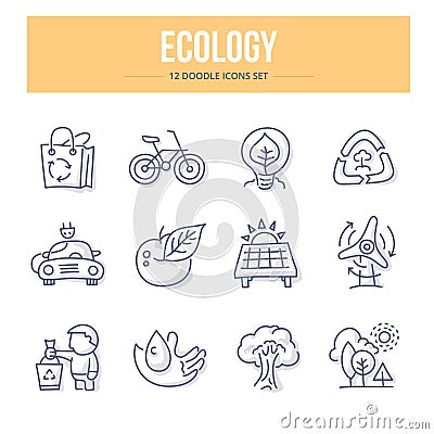 Ecology Doodle Icons Vector Illustration