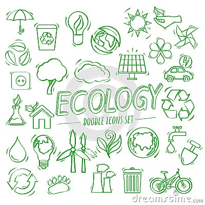 Ecology Doodle Icons Vector Illustration