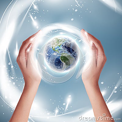 Ecology Earth Concept - Protectors of the Earth (Elements of this image furnished by NASA) Stock Photo