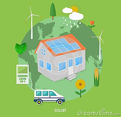 Ecology earth with eco concept item icons Vector Illustration