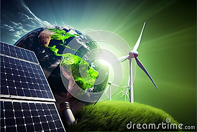 Ecology and Eco Green Energy Concept Illustration Sustainable Eco Friendly and Alternative Clean Energy and Healthy Stock Photo