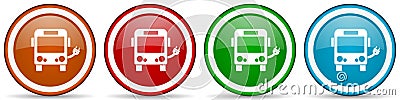 Ecology, electrical bus glossy icons, set of modern design buttons for web, internet and mobile applications in four colors Stock Photo