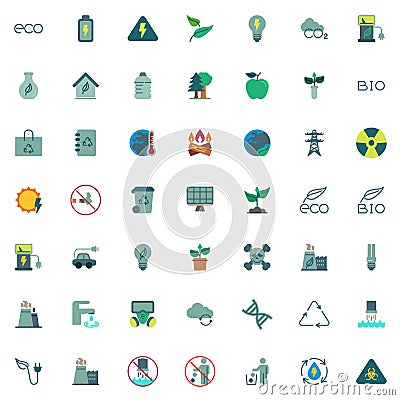 Ecology elements collection, flat icons set Vector Illustration