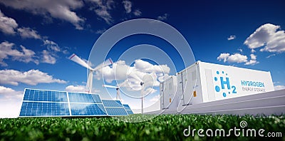Ecology energy solution. Power to gas concept. Hydrogen energy s Stock Photo