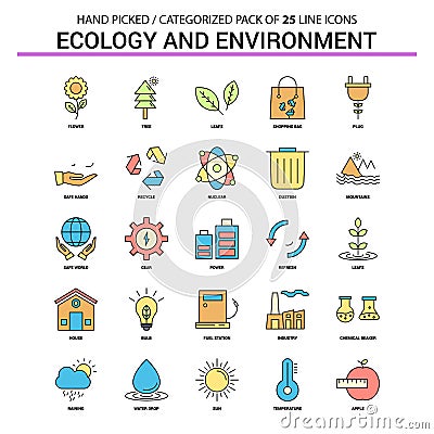 Ecology and Enviroment Flat Line Icon Set - Business Concept Icons Design Vector Illustration