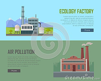 Ecology Factory and Air Pollution Banners Vector Illustration