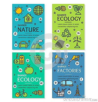 Ecology Flyer Banner Posters Card Set. Vector Vector Illustration