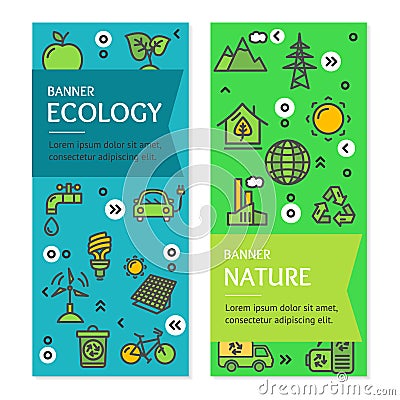 Ecology Flyer Banner Posters Card Set. Vector Vector Illustration