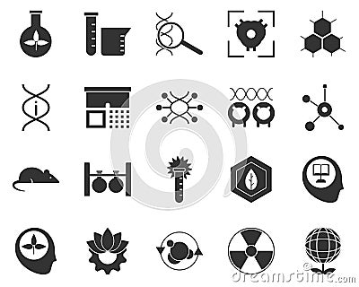 Ecology, globe, plant. Bioengineering glyph icons set. Biotechnology for health, researching, materials creating. Molecular Stock Photo