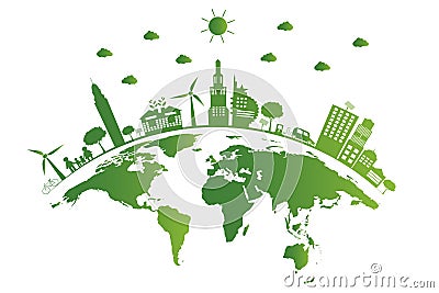 Ecology.Green cities help the world,earth with eco-friendly concept ideas.vector illustration Vector Illustration