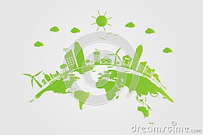 Ecology.Green cities help the world with eco-friendly concept ideas.vector illustration Vector Illustration