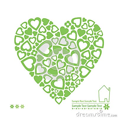 Ecology green hearts card Vector Illustration