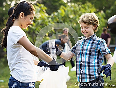 Ecology group of people cleaning the park Stock Photo