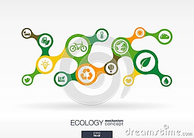 Ecology. Growth abstract background with connected metaball and integrated icons Vector Illustration