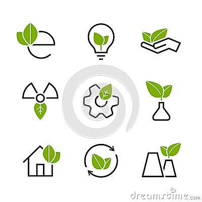 Ecology half colored vector icon set Vector Illustration