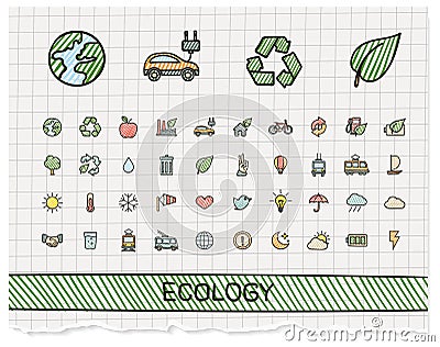 Ecology hand drawing line icons. Vector Illustration