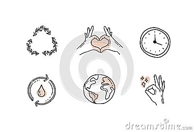 Ecology hand drawn icon set, nature and environment. Vector Illustration