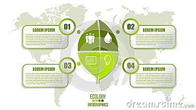 Ecology infographics green friendly environment with leaf and world map vector design layout.Recycle system element sustainable Stock Photo