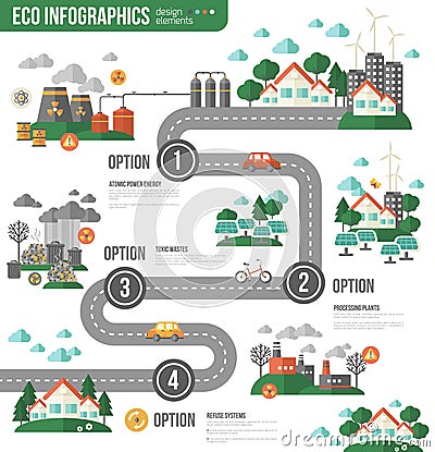 Ecology Infographics with Town Road Vector Illustration