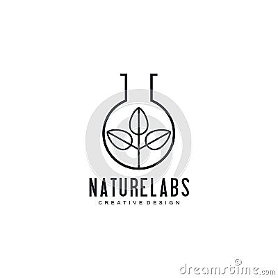 Ecology lab logo - test tube and fresh green sprout. leaf lab nature hipster retro vintage logo badges vector icon illustration Stock Photo