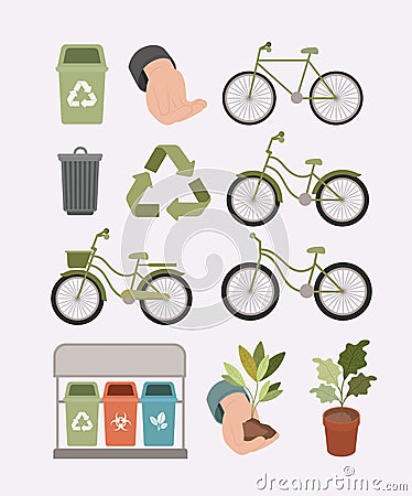 Ecology lifestyle set icons Vector Illustration