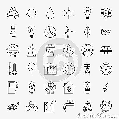 Ecology Line Art Design Icons Big Set Vector Illustration