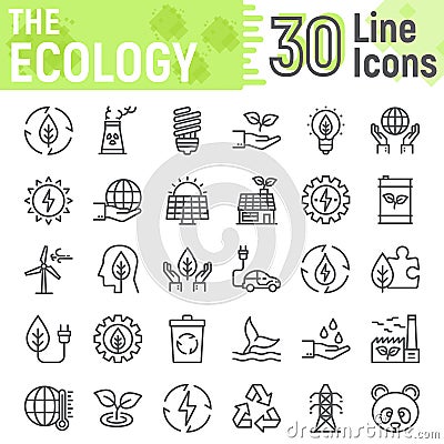 Ecology line icon set, green energy signs Vector Illustration