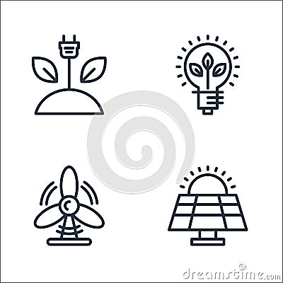 ecology line icons. linear set. quality vector line set such as solar panel, wind power, innovation Vector Illustration