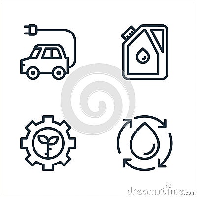 ecology line line icons. linear set. quality vector line set such as water cycle, setting, jerrycan Vector Illustration