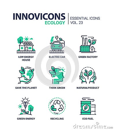 Ecology - modern color vector single line icons set Vector Illustration