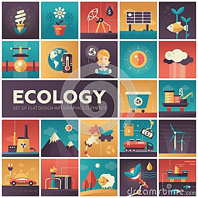 Ecology - modern flat design isquare icons Vector Illustration