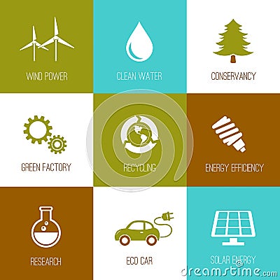 Ecology and nature conservation icons flat designed Vector Illustration