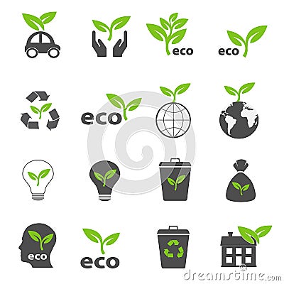 Ecology and nature green icons set vector Vector Illustration