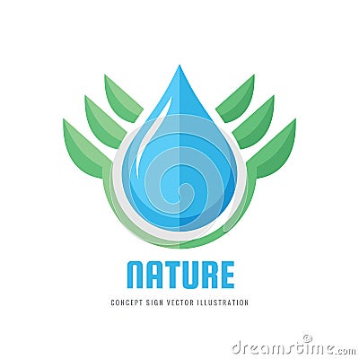 Ecology nature - vector logo concept illustration. Abstract green leaves and water drop sign. Organic product symbol. Vector Illustration