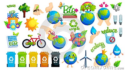 Ecology protection idea flat vector illustration set Vector Illustration