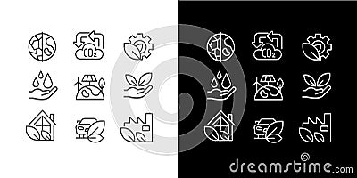 Ecology protection program pixel perfect linear icons set for dark, light mode Vector Illustration