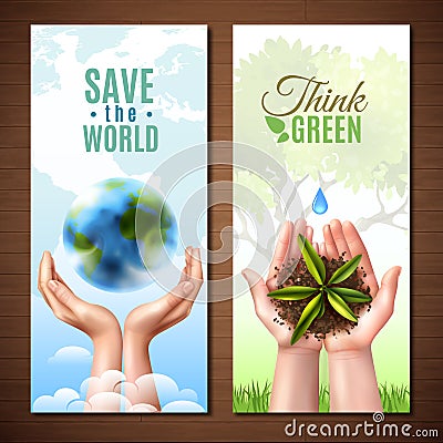 Ecology Realistic Hands Banners Vector Illustration