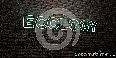 ECOLOGY -Realistic Neon Sign on Brick Wall background - 3D rendered royalty free stock image Stock Photo