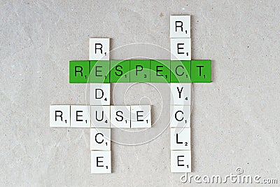 Ecology and sustainability: recycle, reduce, reuse and respect Stock Photo