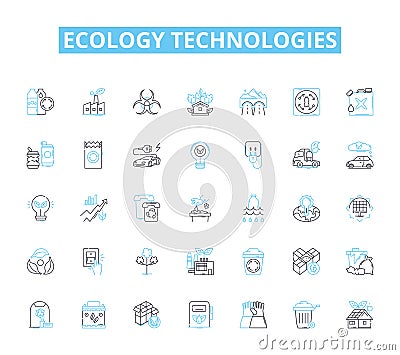 Ecology technologies linear icons set. Solar, Wind, Geothermal, Biomass, Hydroelectric, Carbon-neutral, Composting line Vector Illustration
