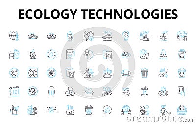 Ecology technologies linear icons set. Solar, Wind, Geothermal, Biomass, Hydroelectric, Carbon-neutral, Composting Vector Illustration