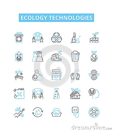 Ecology technologies vector line icons set. Ecosphere, Biosphere, Ecosystem, Conservation, Sustainable, Recycling Vector Illustration