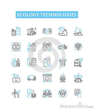 Ecology technologies vector line icons set. Ecosphere, Biosphere, Ecosystem, Conservation, Sustainable, Recycling Vector Illustration