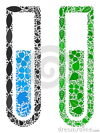 Test Tube Icon Botany Mosaic of Floral Elements Vector Illustration