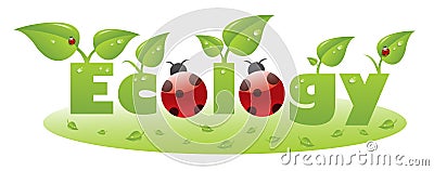 Ecology text caption with ladybug Stock Photo