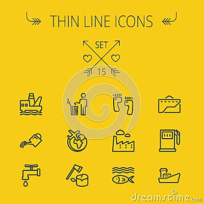 Ecology thin line icon set Vector Illustration