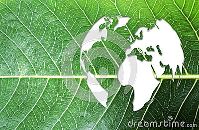Ecology and think green concept of world map on fresh green leaf Stock Photo